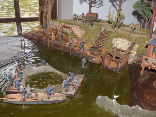 Model výlovu rybníka v měřítku 1:35 pro expozici Ryby a Lidé na tvrzi Žumberk. Zadavatel Jihočeské muzeum v Českých Budějovicích